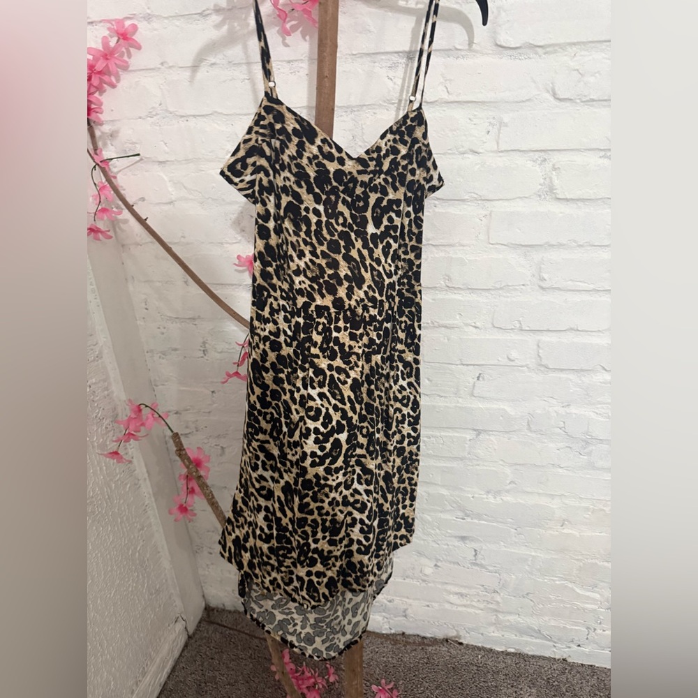 Wet Seal One-Shoulder Leopard Slip Dress - Beige & Black